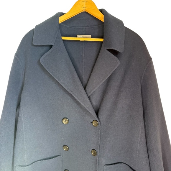 Vince Women's Navy Double-Breasted Wool Coat Size Large Long Overcoat Luxury - Picture 5 of 8